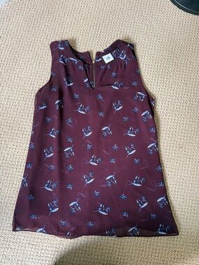 CAbi Burgundy Floral Sleeveless Blouse